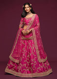 Delightful Wedding Wear Art Silk Embroidery Work Pink Lehenga