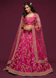 Delightful Wedding Wear Art Silk Embroidery Work Pink Lehenga