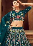 Attractive Teal Green Embroidery Work Georgette Lehenga