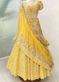 Sequins Work Banglori Silk Yellow Lehenga For Bride