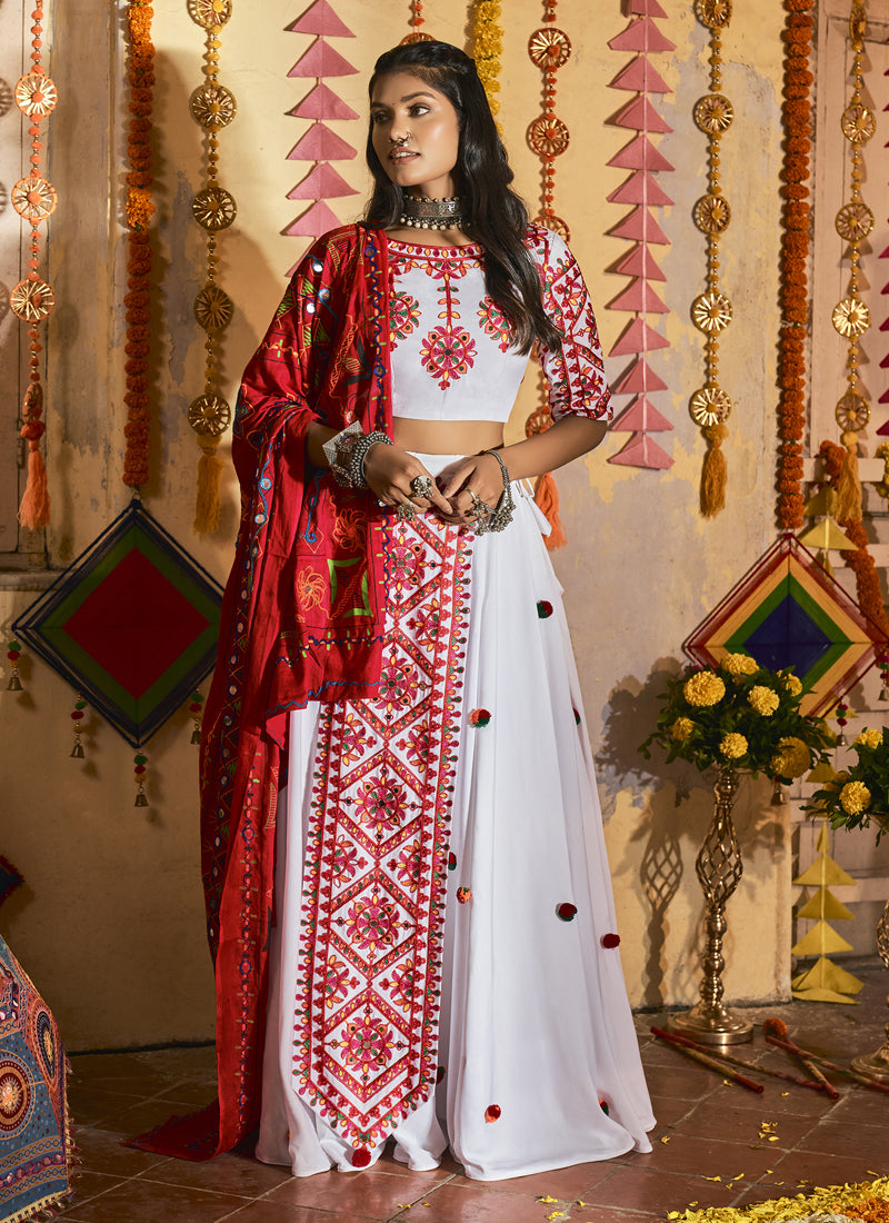 White Muslin Cotton Designer Chaniya Choli For Navratri