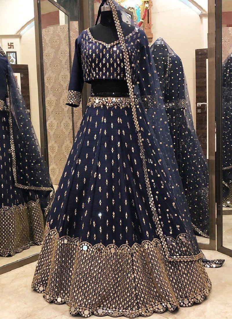 Elegant Navy Blue Heavy Silk Designer Lehenga for Wedding