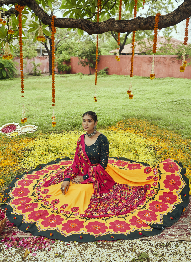 Yellow Color Floral Printed Traditional Lehenga Choli For Women
