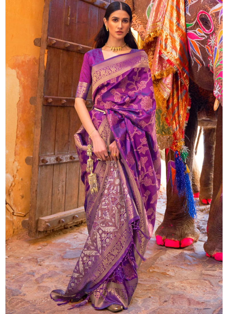 Authentic Soft Silk Handloom Weaving Purple Color Saree