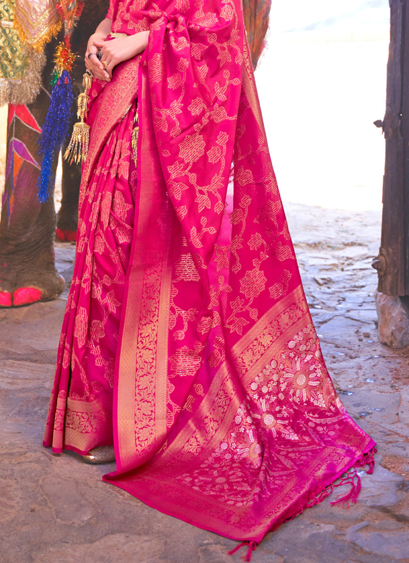 Hot Pink Soft Silk Sequence Work Wedding Wear Saree