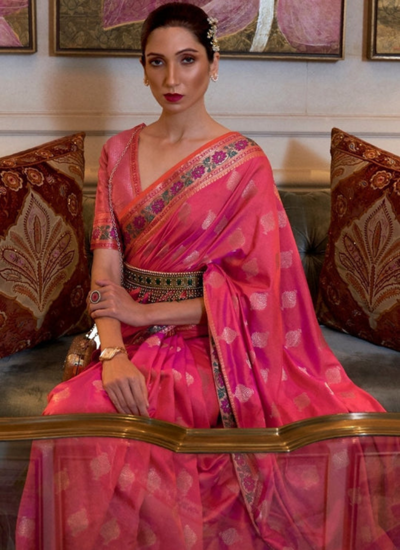Pink Color Nylon Two Tone Silk Saree With Sana Meena Border