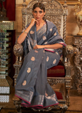 Gorgeous Grey Color Tussar Silk Wedding Saree
