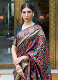 Black Party Wear Saree In Kashmiri Modal Handloom Weaving Work