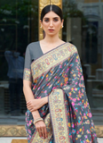 Sensational Look Kashmiri Modal Handloom Weaving Grey Saree