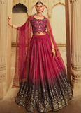 Fancy Blouse With Embroidered Deep Pink Shaded Lehenga Choli