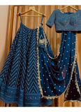 Faux Georgette Sequence Work Teal Blue Lehenga Choli For Women