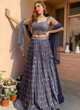Grey Sequence Work Georgette Lehenga Choli For Party Wear
