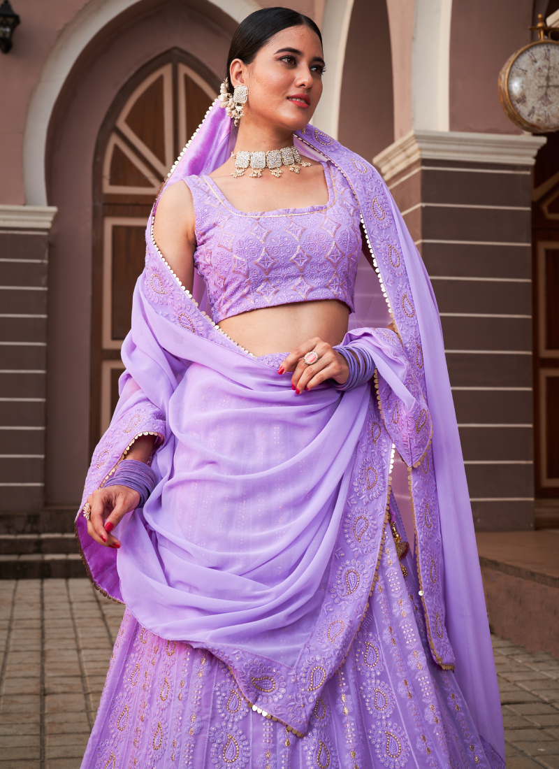 Irresistible Lavender Lucknowi Work Georgette Lehenga Choli