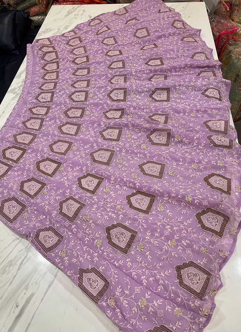 Light Purple Color Georgette Lehenga Choli With Embroidery Work