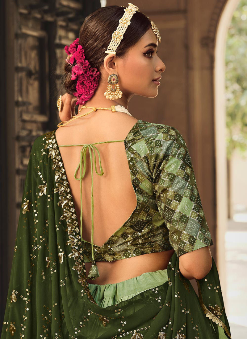 Mehendi Wear Shaded Green Silk Sequence Work Lehenga Choli