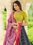Navy Blue Thread Embroidered Georgette Lehenga For Wedding
