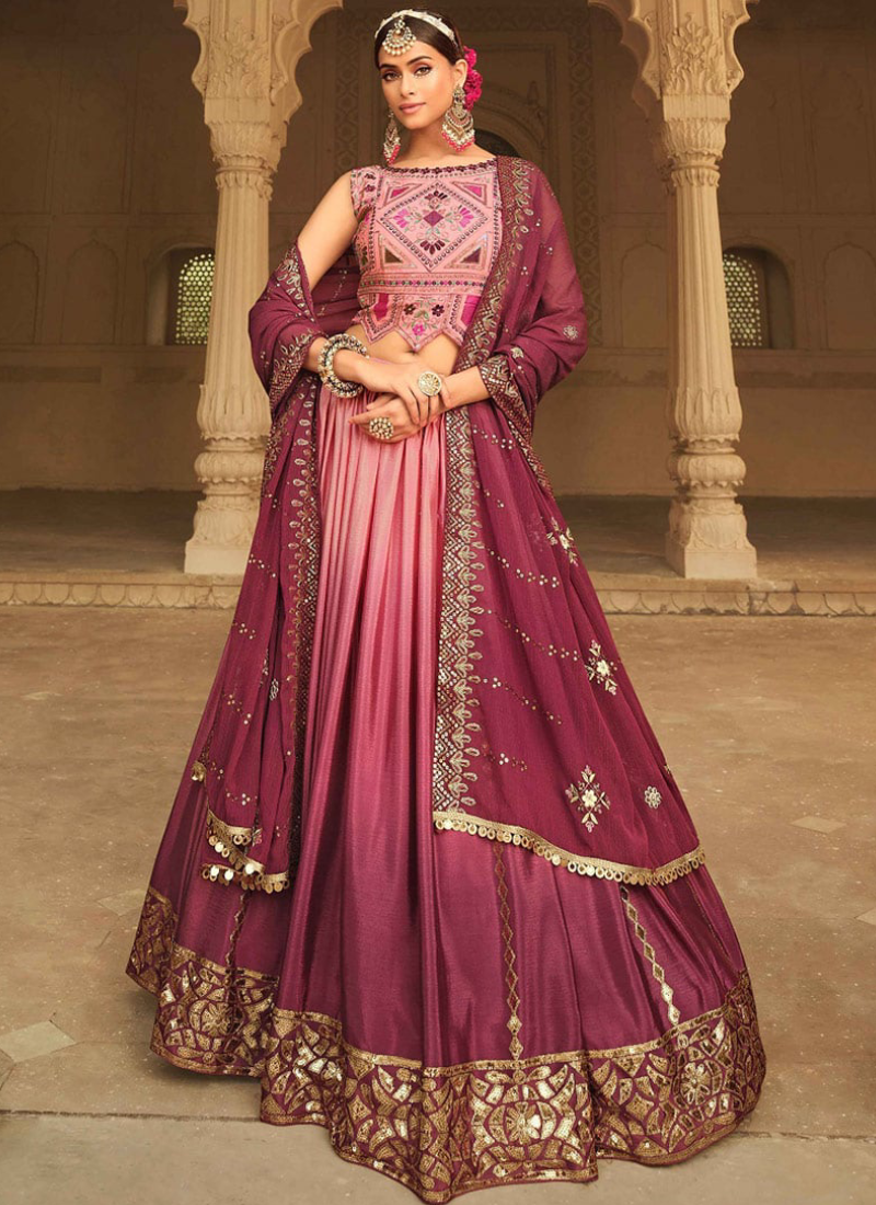 Party Wear Magenta Silk Sequence Embroidered Lehenga Choli