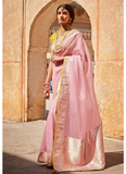 Desirable Looking Zari Woven Banarasi Silk Saree With Pink Color