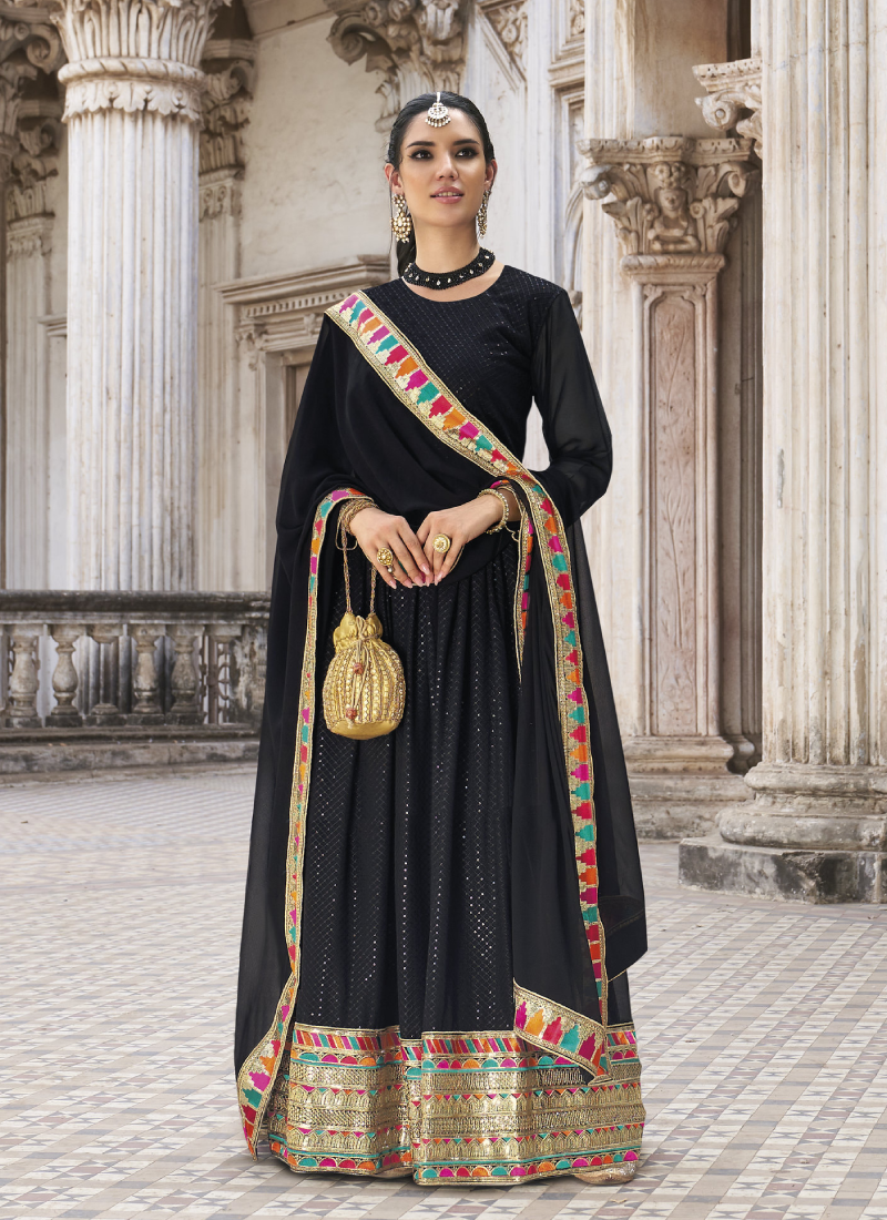 Pure Georgette Black Color Anarkali Salwar Suit Online