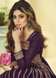 Pure Georgette Purple Anarkali Style Heavy Salwar Suit for Wedding