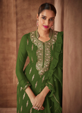 Green Color Georgette Stylish Pant Style Suit for Mehendi Function
