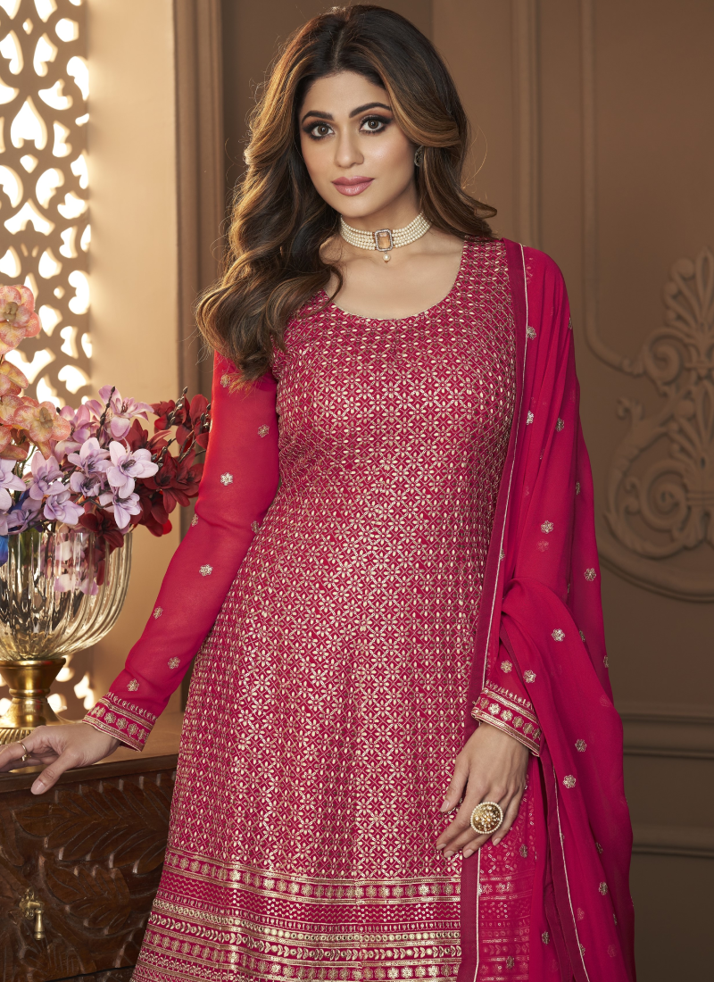 pink bollywood dress Bollywood Faux Georgette Palazzo Suit Pakistani Dress Ready To Wear Party Wear