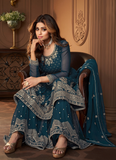 Teal Blue Georgette Shamita Shetty Sharara Salwar Suit