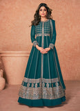 Shamita Shetty Teal Blue Georgette Anarkali Suit Design