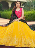 Sequence Embroidered Georgette Yellow Lehenga For Haldi Function