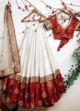 Wedding Red And White Embroidered Taffeta Lehenga Choli